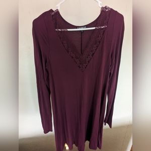 Express Long Sleeve Dress with Lace Trim Neckline